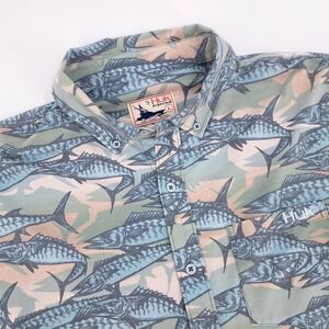 Huk Fishing Men's L Short Sleeve Button Up Shirt Fish Print